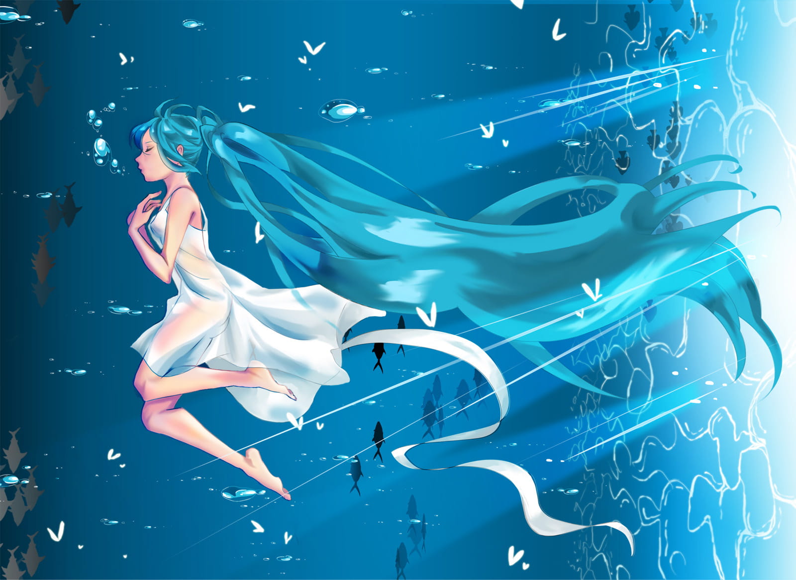 海,动漫,唯美,初音未来